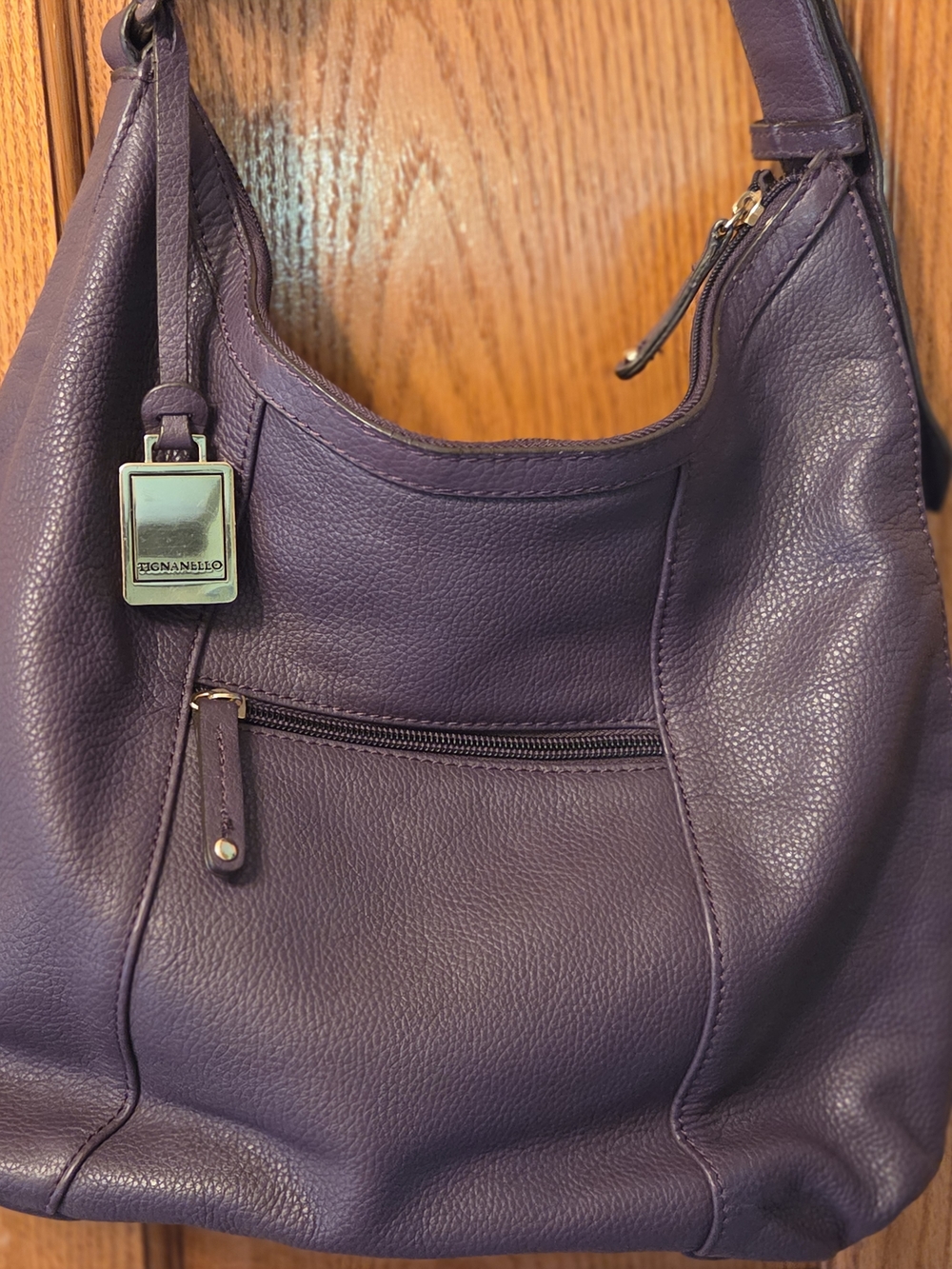 Tignanello Purple Pebbled Leather Shoulder Bag